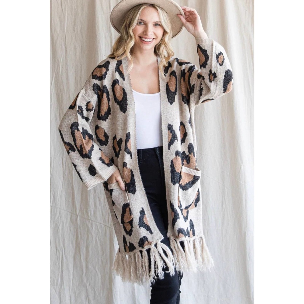 NWT leopard fringe cardigan